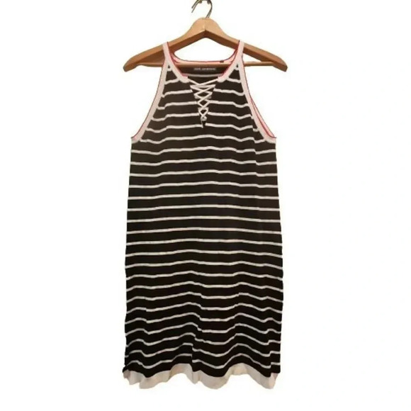 New 525 America Revolve Knit Dress Large Black Striped Nautical Sleeveless Mini - Picture 1 of 6